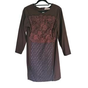 VTG Shannon McLean Lace Floral Long Sleeve Sheath Dress Small Brown Academia